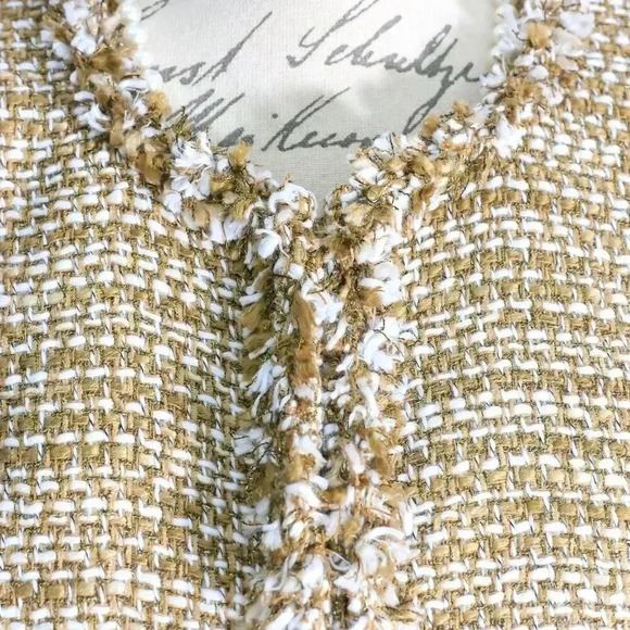 Cabi Size Small brown/white carpet fringe neck pockets gold sparkle thread lined - Picture 6 of 16